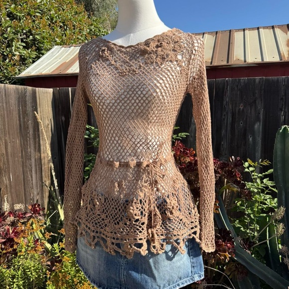 Twin-Set Floral Crochet Top in Brown - Picture 3 of 8